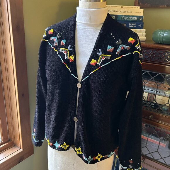 Jayson Younger Wool Blend Hand Beaded and Embroidered Cropped Cardigan - Picture 2 of 15